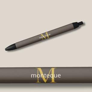 Taupe Gold Monogram Personalized Name Luxury Gift Black Ink Pen