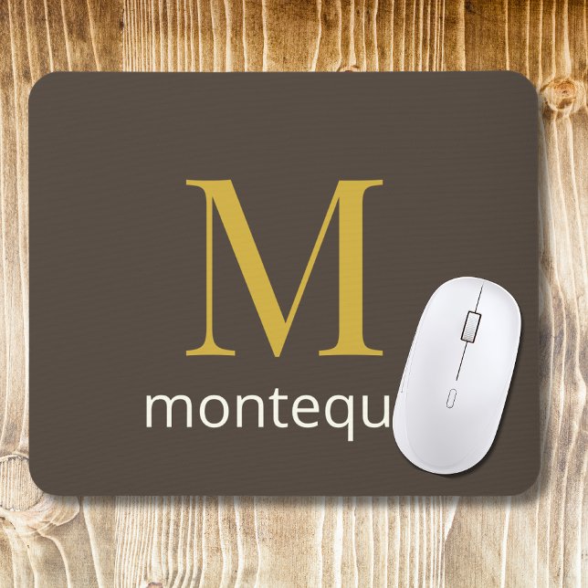 Taupe Gold Monogram Personalized Name Luxury Gift  Mouse Pad (Creator Uploaded)