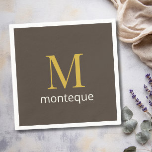 Taupe Gold Monogram Personalized Name Luxury Gift Napkin