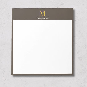 Taupe Gold Monogram Personalized Name Luxury Gift  Notepad