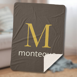 Taupe Gold Monogram Personalized Name Luxury Gift  Sherpa Blanket