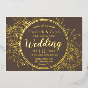 Taupe & Gold Peony Modern Toile Wedding