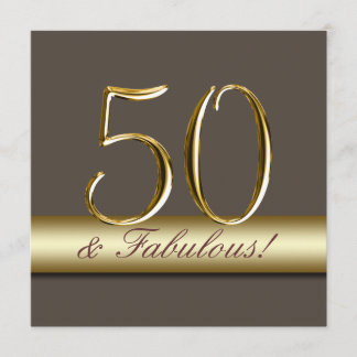 Taupe Gold Simple 50th Birthday Party Invitation