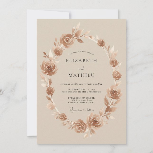 Taupe Gold Wreath Wedding Invitation (Front)