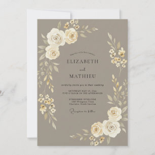 Taupe Golden Champagne Wreath Wedding Invitation