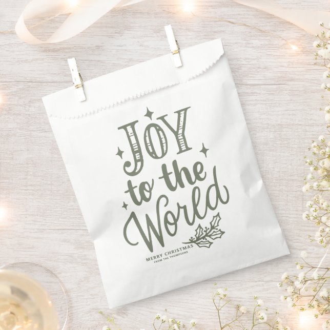 Taupe Green Joy to the World Christmas Lettering Favour Bag (Clipped)