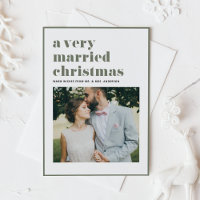 Taupe Green Married Christmas Modern Photo Wedding