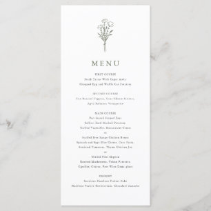 Taupe Green Minimalist Floral Bouquet Wedding Menu