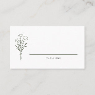 Taupe Green Minimalist Floral Bouquet Wedding Place Card