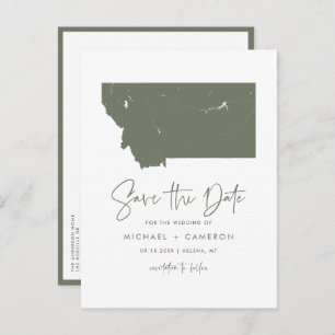 Taupe Green Montana Map QR Code Save the Date Announcement Postcard