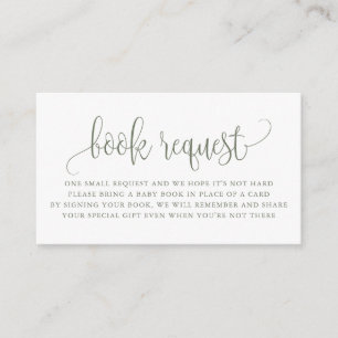Taupe Green Pretty Script Baby Shower Book Request Enclosure Card