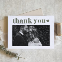 Taupe Green Retro Typography Wedding Thank You