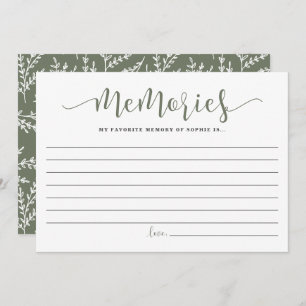 Taupe Green Script Favorite Memory of the Bride Advice Card