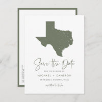 Taupe Green Texas State Map QR Code Save the Date