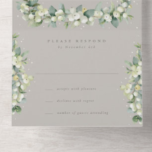 Taupe/Greige Snowberry+Eucalyptus Reception Only All In One Invitation