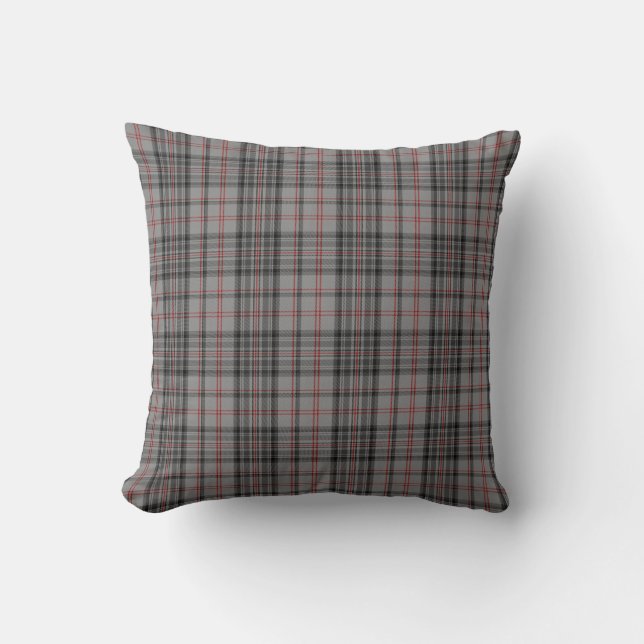 Taupe Grey Black Red Different Sides Tartan Plaid Throw Pillow (Front)