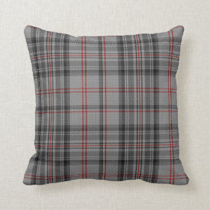 Taupe Grey Black Red Different Sides Tartan Plaid Throw Pillow