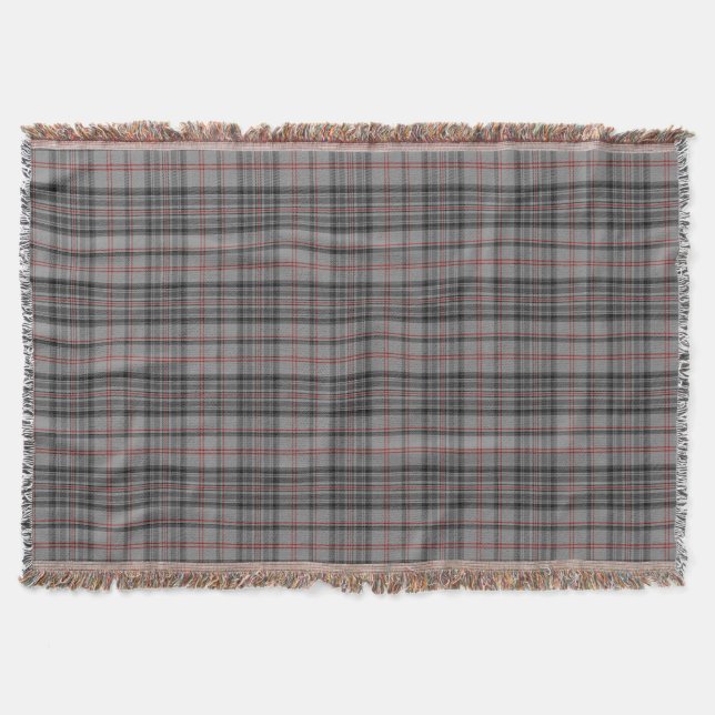 Taupe Grey Black Red Tartan Plaid Throw Blanket (Front)