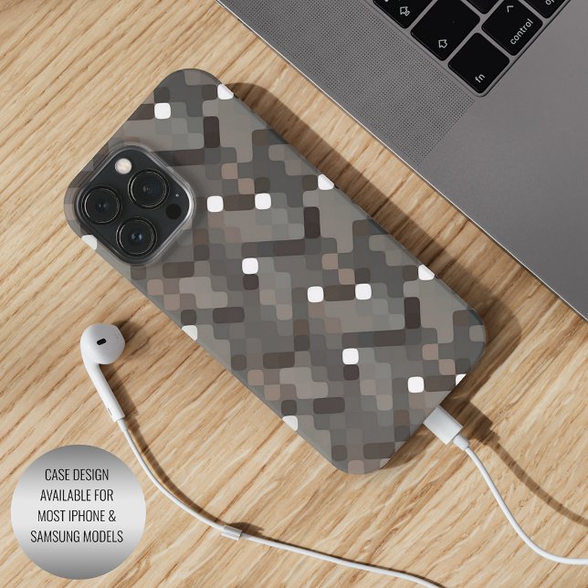 Taupe Grey Brown Black Midcentury Pixel Pattern Case-Mate iPhone Case (Creator Uploaded)