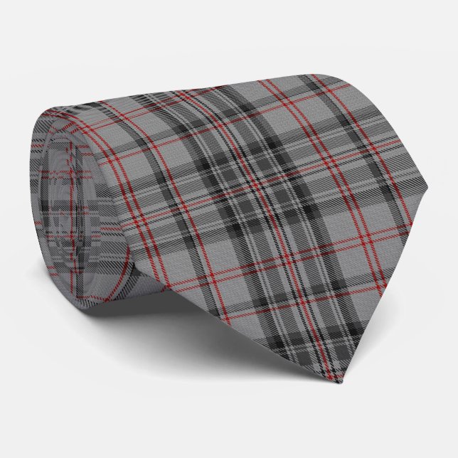 Taupe Grey Red Black Plaid Tartan Flannel Tie (Rolled)
