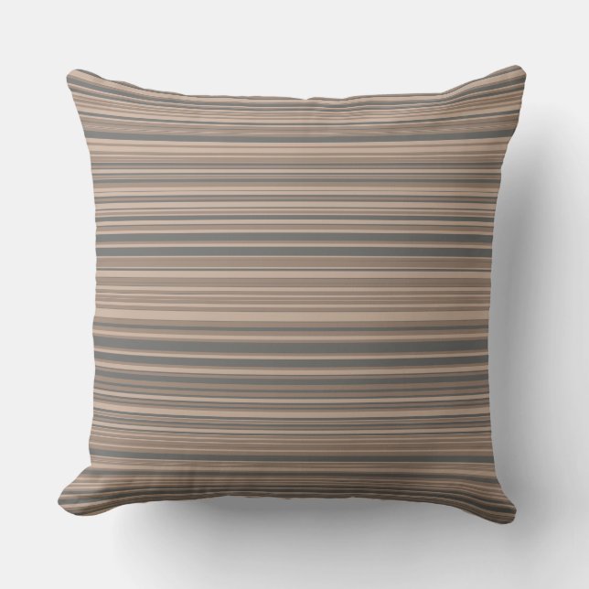 Taupe & Grey Simple Modern Striped Pattern Throw Pillow (Front)