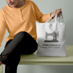 Taupe Grey Vintage Sewing Machine Seamstress Tote Bag<br><div class="desc">Elegant budget bag for tailors,  seamstresses,  fashion designers,  stylists,  and more featuring a vintage sewing machine illustration 
in taupe grey colour with two lines of custom text in white. 
Sewing machine colour is editable!</div>