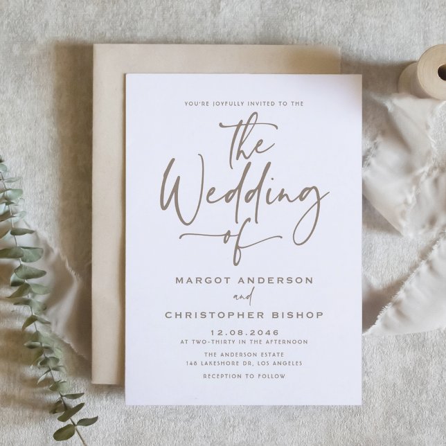 Taupe Hand Lettered Calligraphy Wedding Invitation (Taupe Hand Lettered Calligraphy Wedding Invitation)