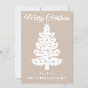 Taupe Handwritten Script Christmas Tree Holiday Card