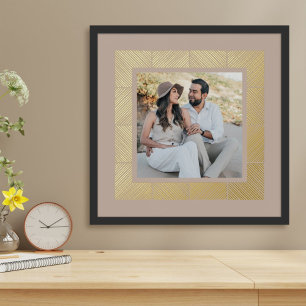 Taupe Herringbone Custom Photo Foil Art Print