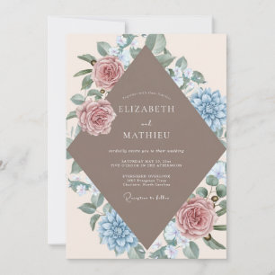 Taupe Hydrangea Mauve Eucalyptus Wedding Invitation