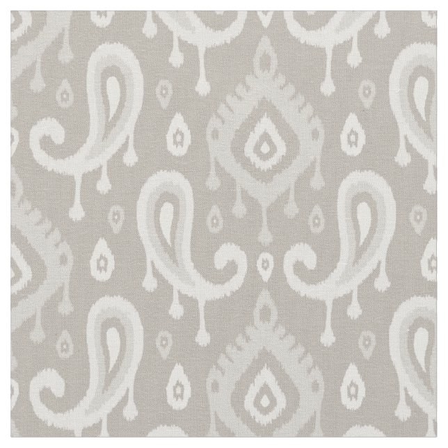 Taupe Ikat Paisley Fabric (Close Up)