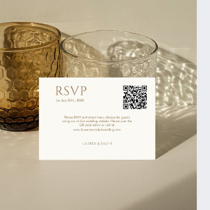Taupe & Ivory Couple Monogram QR Wedding RSVP Card