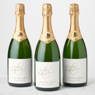 Taupe & Ivory Couple Monogram  Sparkling Wine Label