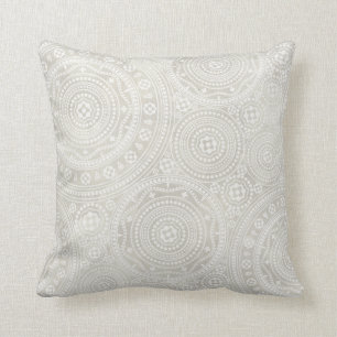 Taupe Ivory Lace Doily Neutral Mandala Print Throw Pillow