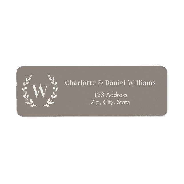 Taupe ivory monogram initial wreath return address (Front)