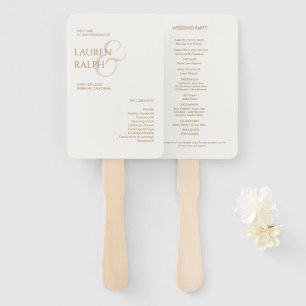 Taupe & Ivory Monogram Welcome Wedding Program Hand Fan