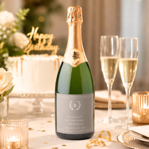 Taupe ivory monogram wreath birthday sparkling wine label