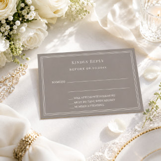 Taupe ivory wedding response RSVP Card