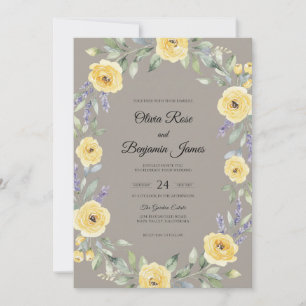 Taupe Lavender Wreath Wedding Invitation