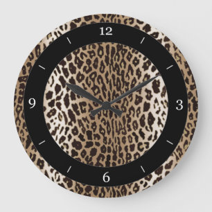 Taupe Leopard Animal Print Large Clock