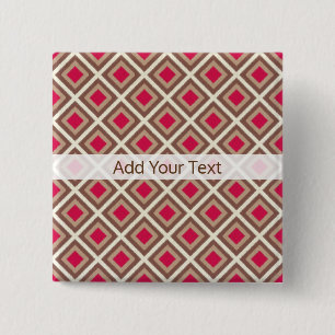 Taupe, Light Taupe, Hot Pink Ikat Diamonds STaylor 2 Inch Square Button