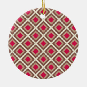 Taupe, Light Taupe, Hot Pink Ikat Diamonds STaylor Ceramic Ornament