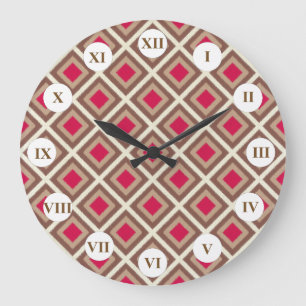 Taupe, Light Taupe, Hot Pink Ikat Diamonds STaylor Large Clock