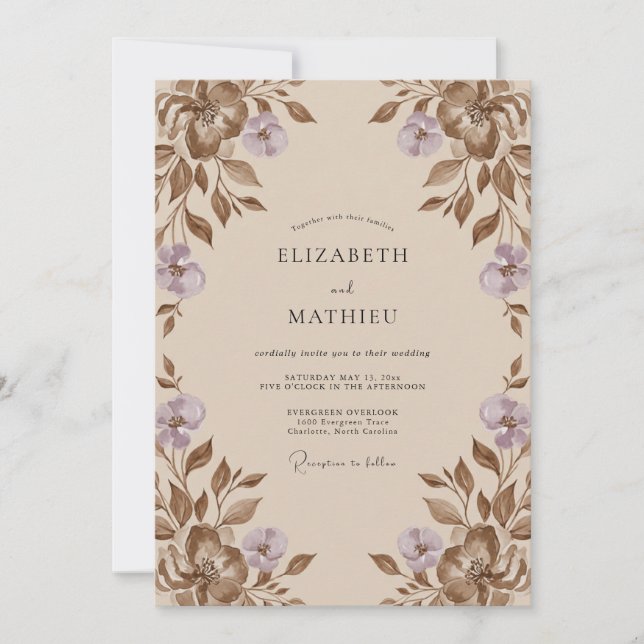 Taupe Lilac Leaf Wedding Invitation (Front)
