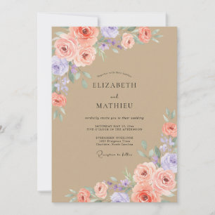 Taupe Lilac Peony Wedding Invitation