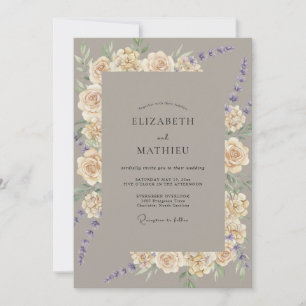 Taupe Lilac Rose Wedding Invitation