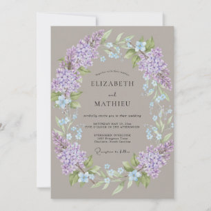 Taupe Lilac Wreath Wedding Invitation