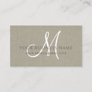 Taupe Linen Simple Minimal Monogram Business Card