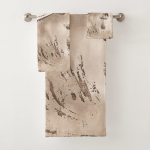 Taupe marble and gold abstract bath towel set