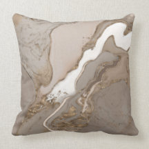 Taupe marble and gold abstract throw pillow